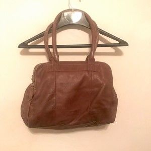 Margot New York Brown Gray Pebbled Leather Shoulder Satchel Bag Purse
